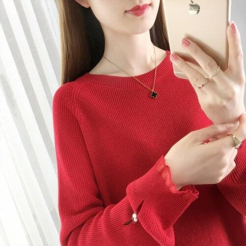 19833 will round collar lace sleeve nail bead turtleneck sweater 47