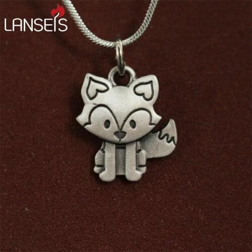 Lanseis 20pcs wholesale Cute tiny fox Necklace pendants for women necklace Animal jewelry Simple necklaces gift for friend