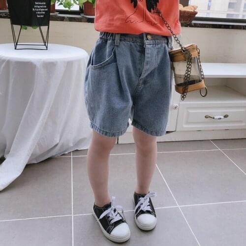 2020 summer new 2-10 year old children kids comfortable elastic pants casual jeans boys girls loose solid color denim shorts