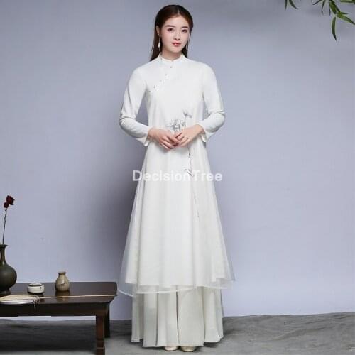 2021 qipao traditional cheongsam full sleeve party loose mesh chan dress chinese traditional hanfu style dress lady qipao dress