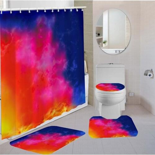 3/4 Pieces Color Geometry Shower Curtains Sets Colored Lines Carpet Toilet 3D Print Bathroom Mat Stripe Kids Shower Curtain