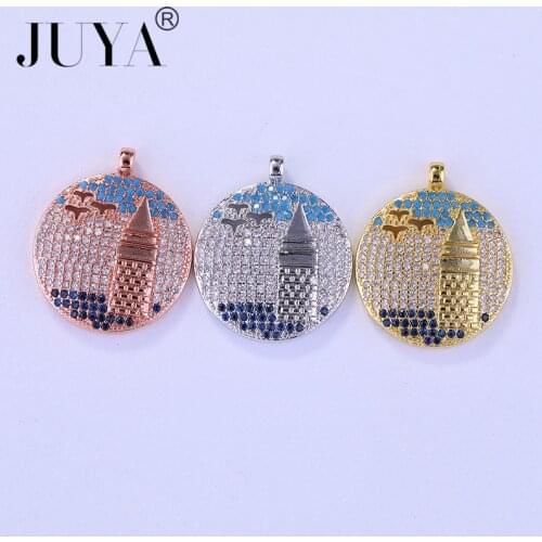 5pcs Wholesale London Skyline Cityscape charm pendant Top Quality Copper Zircon Landscape Round Pendants For Jewelry Making