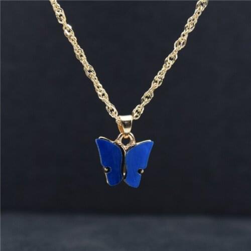 6 Colors Dark Blue Dainty Acrylic Butterfly Necklace For Women Bijoux Femme Minimalist Jewelry Christmas Fashion Accessories