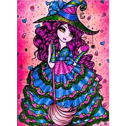Full Square Drill Big Eyes girl DIY Diamond Painting Crystal Embroidery Cross Stitch Needlework Mosaic Painting Witch Decor A607