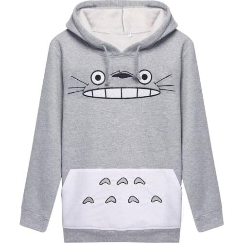 Amazon Totoro Cartoon Printing Loose Coat Jacket Long Sleeve Even Hat Pullover Woman 1335