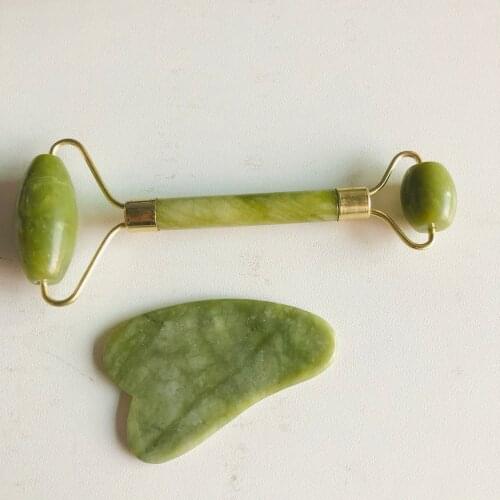 Free Shipping 2 In 1 Jade Roller Facial Massage Natural Stone Face Massager Guasha Massage Board Scraper Jade Roller and Guasha