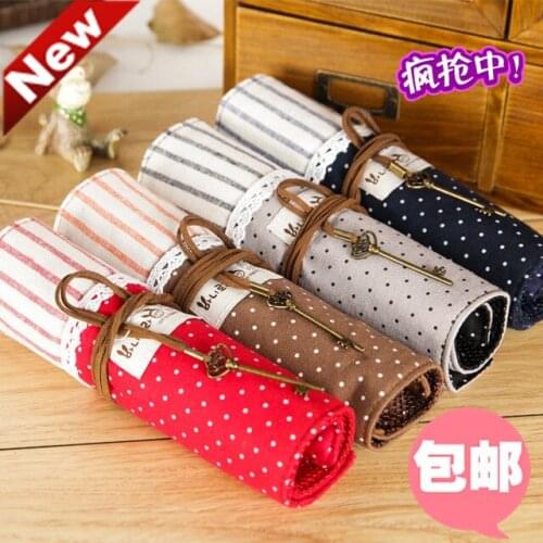 Free shipping Fashion shutter pencil case canvas student pencil stationery box fresh cloth vintage 4 color