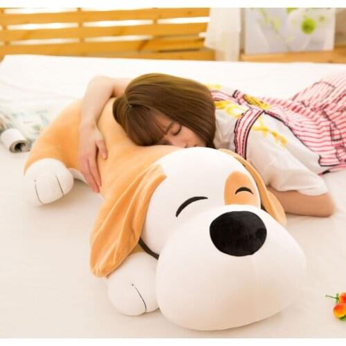 Large 90cm prone dog plush toy down cotton yellow dog soft doll sleeping pillow Christmas gift b0019