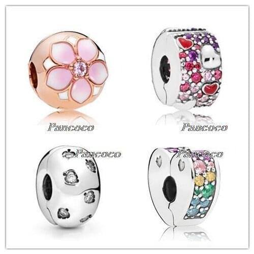 925 Sterling Silver Magnolia Bloom Rose Clip Beads Charms Fit Women Pandora Charms Bracelets & Necklace Jewelry
