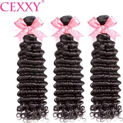 CEXXY 3 Bundles/lot Human Hair Bundles Malaysian Hair Weave Bundles Deep Wave Virgin Hair Natural Color Curly Human Hair Bundles