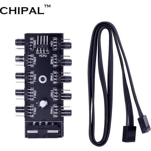 CHIPAL 10pcs Black Cooling Fan Hub Splitter Cable PWM 12V 4Pin Power Supply Adapter PC 1 to 10 4Pin Cooler For PC Mining