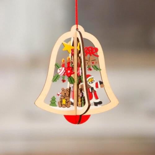 3D Hollow Out DIY Wooden Hanging Pendant Xmas Tree Bell Santa Claus Decorate For Home New Year Party Supplies