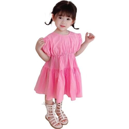 Pink Vintage Dress Age For 1 - 8 Years Baby Girls 2021 New Summer Princess Costume Short Sleeve Evening Gowns Casual Kids Frocks