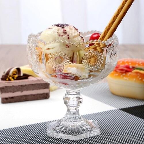 Engraving household ice cream cup glass juice cup dessert cup milkshake cup embossed kitchen tableware accessary