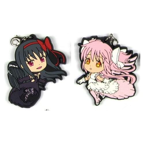 2018 New 2PCS/LOT Japanese anime figure Puella Magi Madoka Magica rubber Silicone Sweet smell mobile phone charms/keychain G791