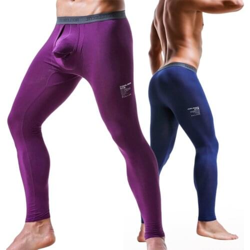 New Long Johns Men Thermal Underwear Male Underpants Leggings Pants Stripe Print Open Tights Compression Sweat Pants Solid