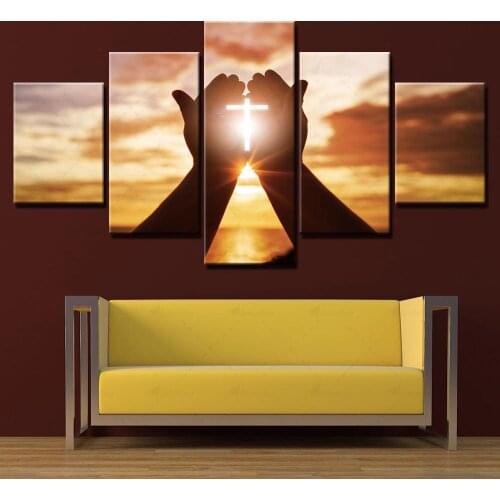 Canvas Sky Painting Home Decor Modular Jesus Picture Modern Printed Religion Poster For Living Room 5 Pieces Wall Art Framework