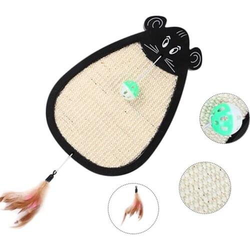 Kapmore 1pc Scratch Resistant Cat Scratcher Sisal Faux Feather Bell Ball Cat Scratch Board Cat Scratching Pad Pet Supplies