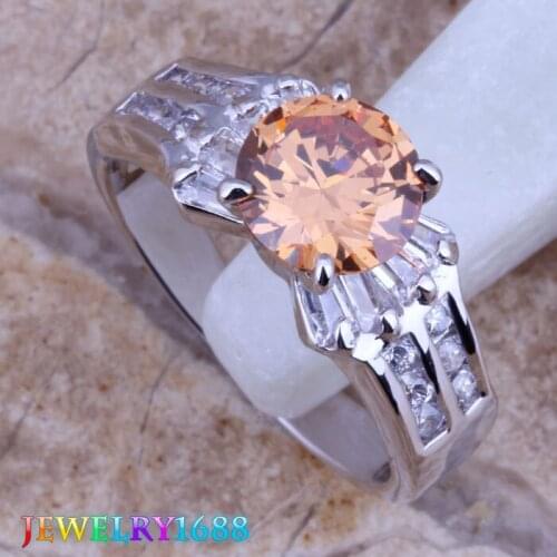 Pleasant Champagne Morganite White CZ Silver Plated Ring Size 7 / 8 D363
