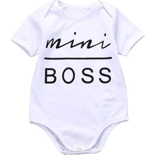 Newborn Infant Baby Boys Girls Bodysuit Summer Unisex Short Sleeve White Mini Boss Jumpsuit Outfits Sunsuit Clothes