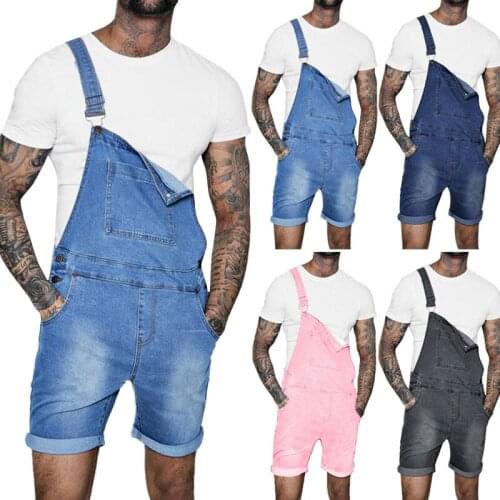 Men Denim Bib Workwear Fashion Denim Jumpsuit with Pocket Jumpsuits Rompers