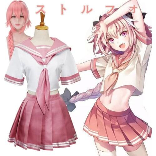 Anime Fate Apocrypha Astolfo Cosplay Costume Japanese Student Girl School Uniform Wig Bow Halloween Sailor Suit Full Set