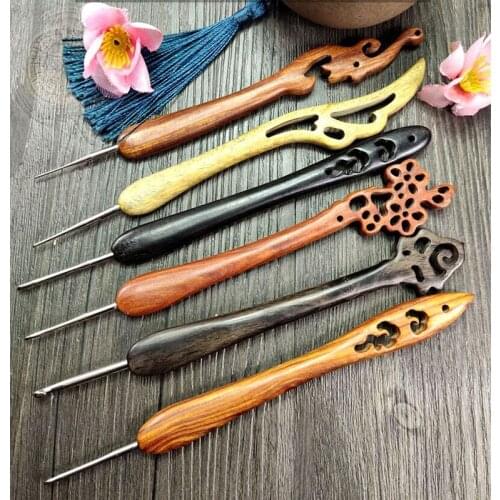 2.5mm 3.0mm Sandalwood Crochet Hook Hand-woven Knitting Needle DIY Wool Agulha Stainless Steel Sweater Tool for Weave Knitting