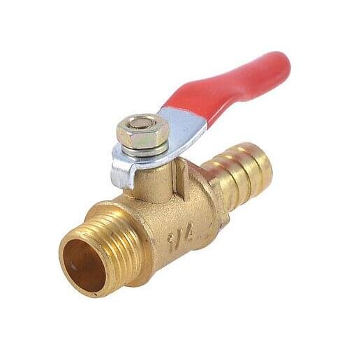 1/4" PT x 10mm Full Port Lever Handle Hose Barb Brass Ball Valve