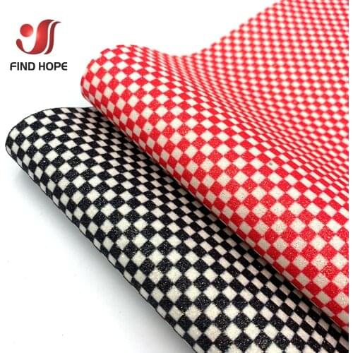 Sheet/Roll Black White Plaid Fine Glitter Printed Faux Leather Sparkly Sewing Fabric DIY Brooch Bows Earring Handcraft Material
