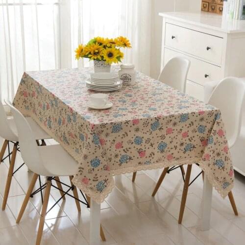Free shipping Linen tablecloths Pink, blue hydrangea cotton lace table cloth tablecloths drape TV cabinet