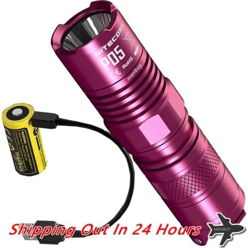 NITECORE P05 Flashlight Mini Self-Defense Outdoor Camping EDC Torch + Micro-USB Port 650mAh NL1665R Rechargeable Battery + Cable