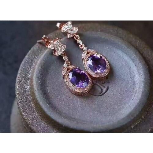 Fashion natural amethyst drop earrings Natural gem stone earrings bow-knot round 925 silver female wedding earrings jewelry