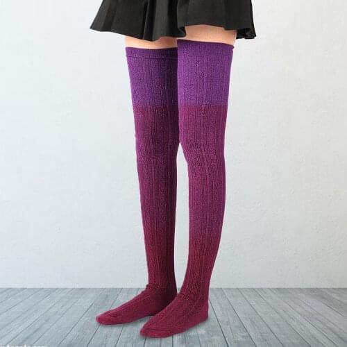 Fashion Women Stockings Thick Warm Thigh High Boot Socks Classic Gradient Print Rib Knit Long Winter Stockings