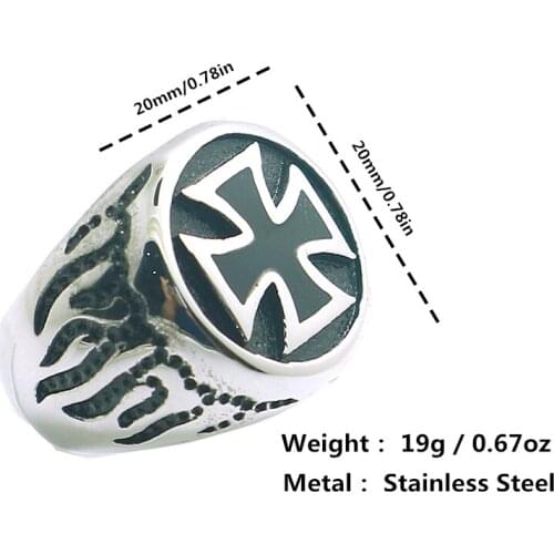 Mens Boys 316L Stainless Steel Cool Punk Gothic Flaming Cross Biker Ring