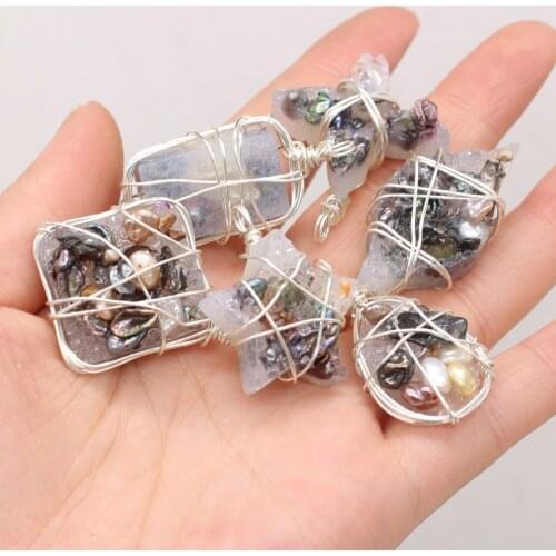 Natural Gem Around The Silver Thread Irregular Pendant Creative Cute DIY Handmade Crafts Necklace Sweater Chain Jewelry Making