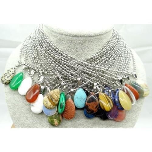 Natural Stone Turquoises Quartz crystal tiger eye Charms water droplets Pendants for diy Jewelry Making necklace Accessories