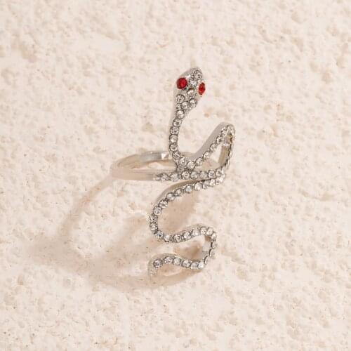 New Retro Punk Exaggerated Cool Snake Shape Rings for Women Bijoux Shiny Crystal Rings Weddings Party Snake Rings Jewelry
