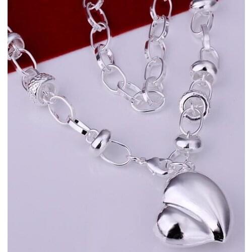 N055 Lucky Charm Silver Color Pendants For Women Sterling Necklace Accessories Fashion Big Peach Heart Necklace /ddlalusa