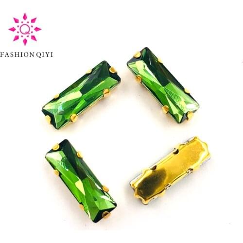 5X10/5X15mm Grass green Straight strip sew on rhinestones gold bottom rectangle shape loose rhinestones DIY wedding decoration