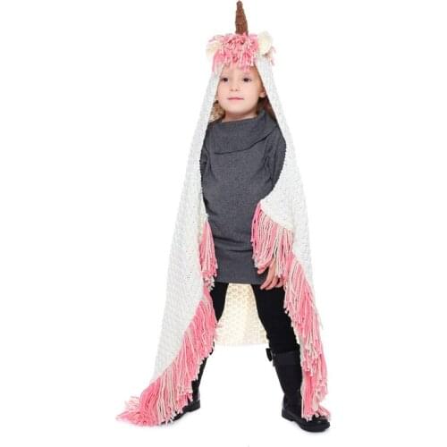 IANLAN 2019 New Cute Girls Hats Wraps Set Unicorn Style Knit Shawls Blanket with Tassels Winter Warm Hats One Size IL00287