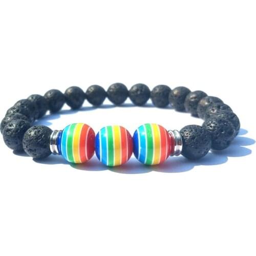 Charm 10 mm Resin Beads Rainbow Bracelet Men Strand 8 mm Energy Lava Stone Adjustable Bracelets For Women Handmade Jewelry Gifts