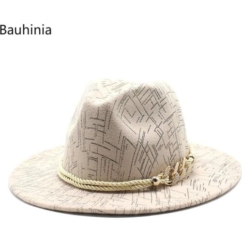 Bauhinia Fashion Wide Brim Simple Church Derby Top Jazz Hat Panama Felt Fedoras Hat For Men Women Wool Blend Jazz Cap