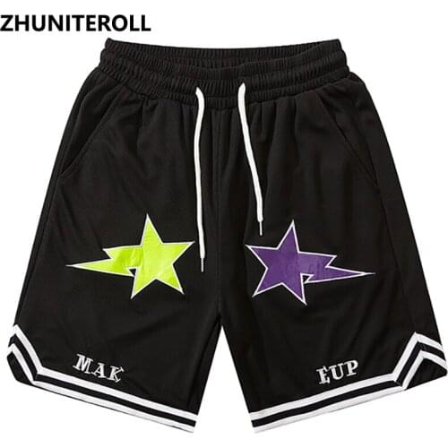 Embroidery Star Hip Hop Mesh Shorts Man Fashion Harajuku Track Shorts Jogger Shorts Summer Japan Style Sweatpants Streetwear