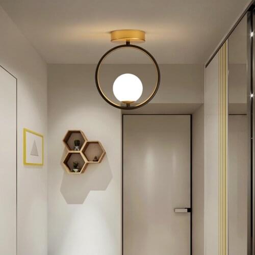 Nordic Led Ceiling Lamp for Black Gold Suspended Chandelier Decor Corridor Cloakroom Balcony Interior Glass Lighting Fixtures