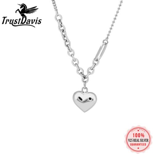 ElfoPlataSi Real 925 Sterling Silver Fashion Sweet Romantic Heart Chain Pendant Necklace For Women Wedding Party Jewelry DS668