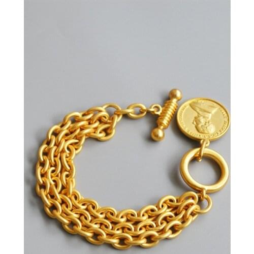 Street shoot high-quality version brass electro-gold color classic retro avatar round hand chain bracelet