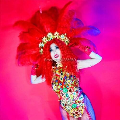 WYY Catwalk Show Dress Sexy Lady Stage Performance Costume With Wigs Headwear Gloves Nightclub Party Dance Team Clothes