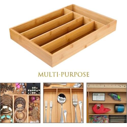 5 Grid Cutlery Storage Box Cutlery Tray Non-Retractable Spoon Fork Tableware Organizer Jewelry Drawer Kitchen Organizer