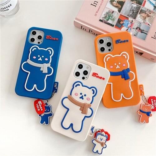 Cute cartoon bear protective cover for iPhone 12 11 Pro XS Max, suitable for iPhone 12 mini SE 2020 XR X 7 8 Plus Silicone shell