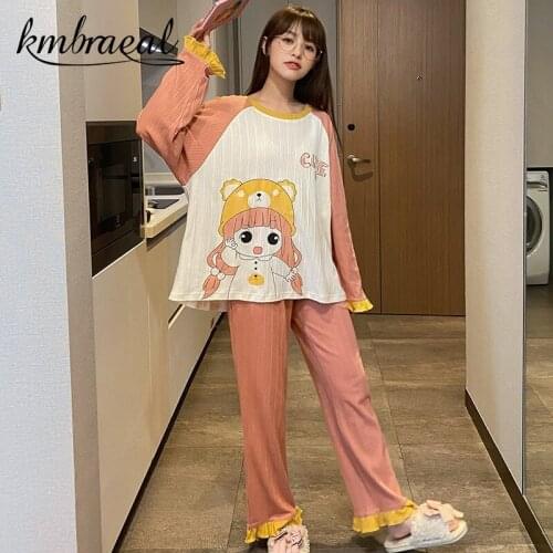 Womens Pajamas Pure Cotton Autumn and Winter Cartoon Sleepwear Long Sleeve Spring Leisurewear Suit Homewear New Female 2 Piece